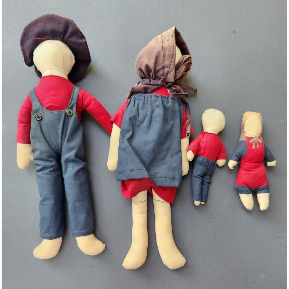 Vintage Amish Dolls Faceless Stuffed Folk Art Cottage Farm Family